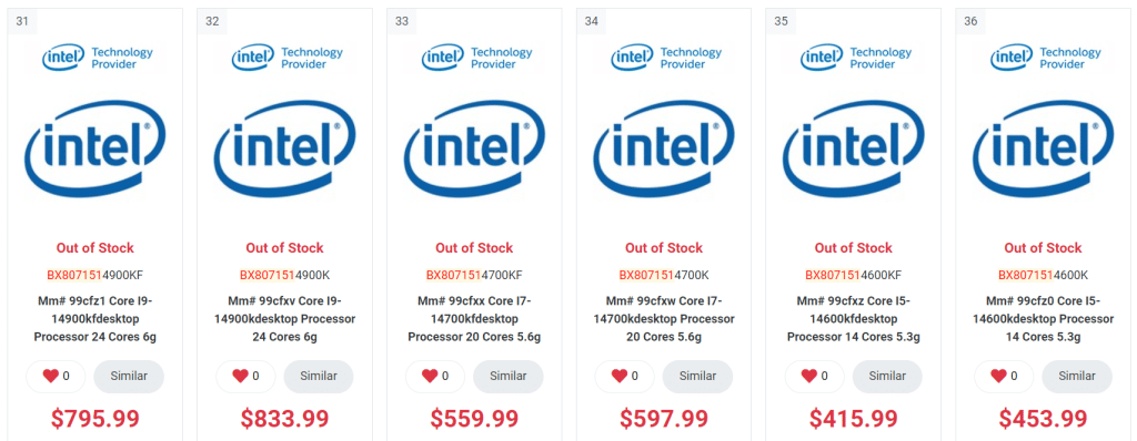 14e génération Intel Core : référencée au Canada, 4% d'augmentation !