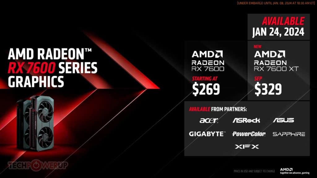 Annonce prix AMD Radeon RX 7600 XT