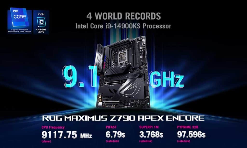 Record du monde Intel Core i9-14900KS et ROG MAXIMUS Z790 APEX ENCORE
