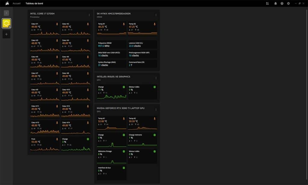 iCUE Tableau de bord