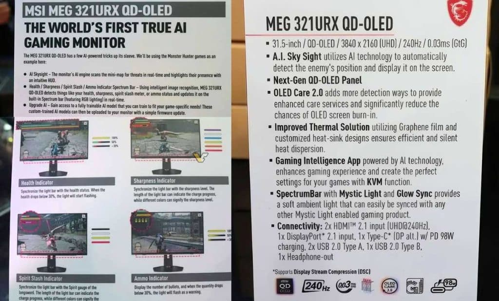 MSI MEG 321URX QD-OLED 4K 240Hz : un écran avec option de triche assistée par IA !