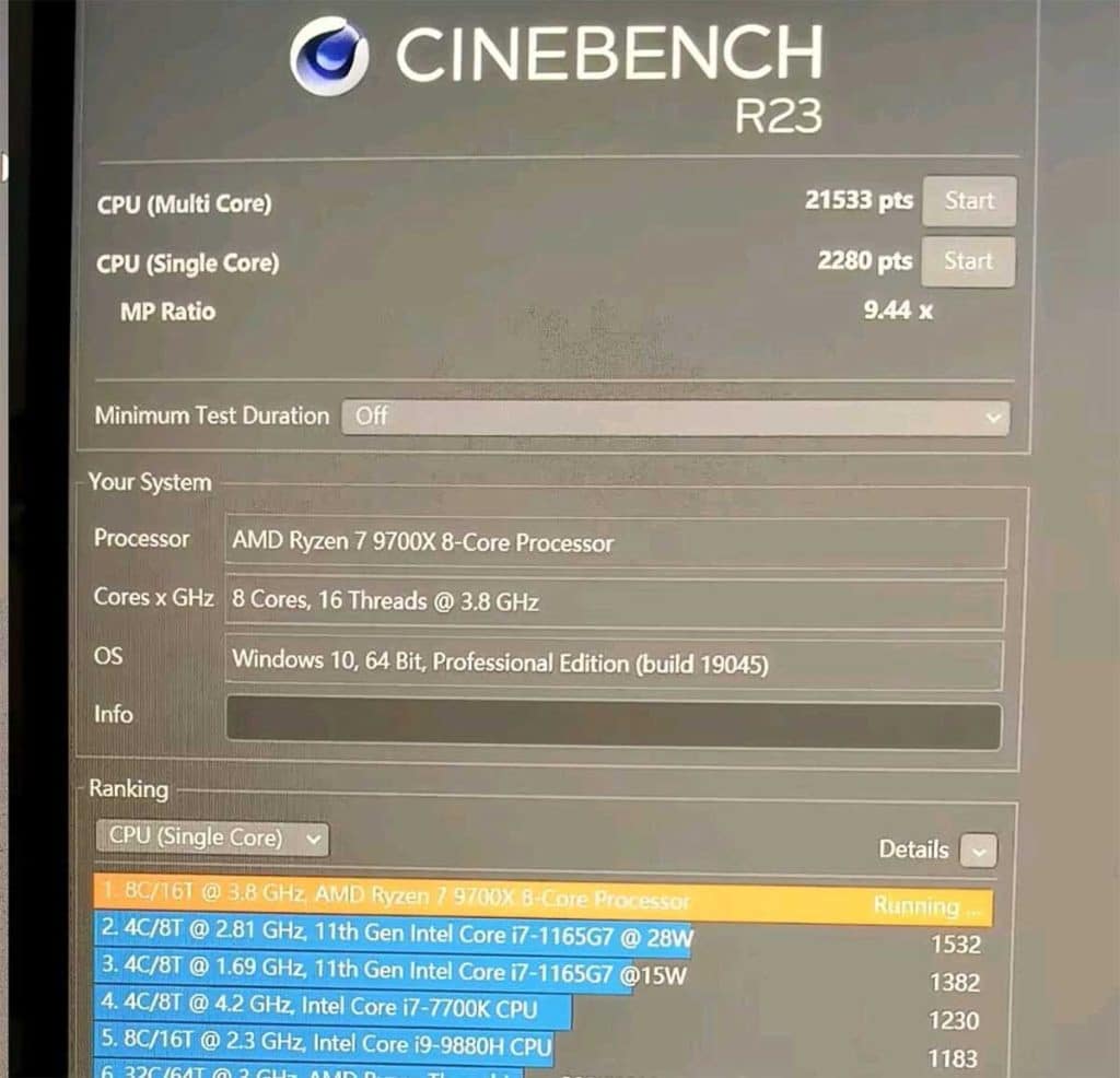 Test AMD Ryzen 7 9700X Cinebench