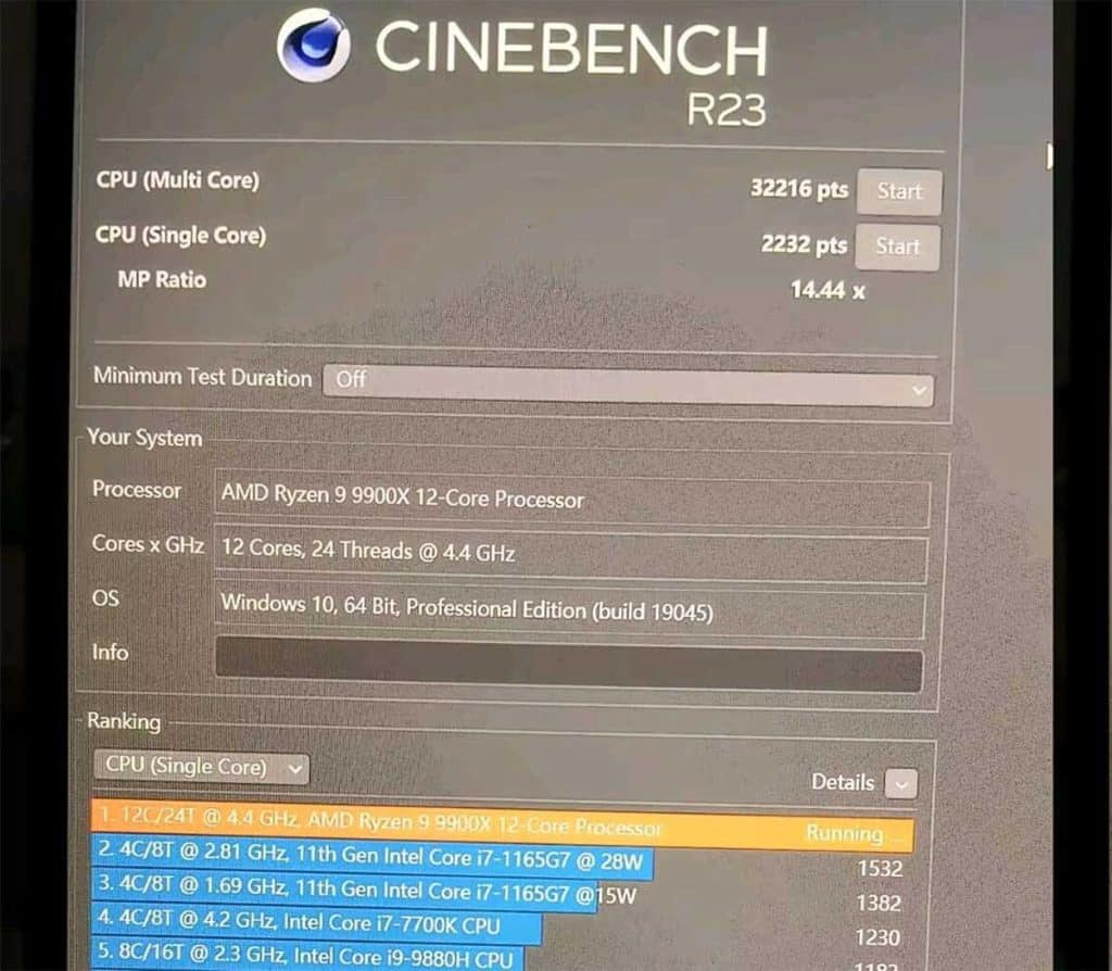 Test AMD Ryzen 9 9900X Cinebench