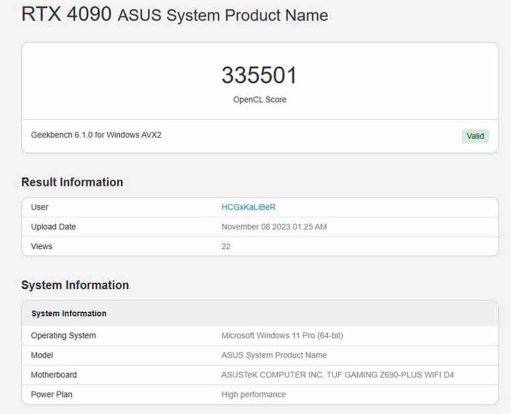 Benchmark NVIDIA RTX 4090 Geekbench