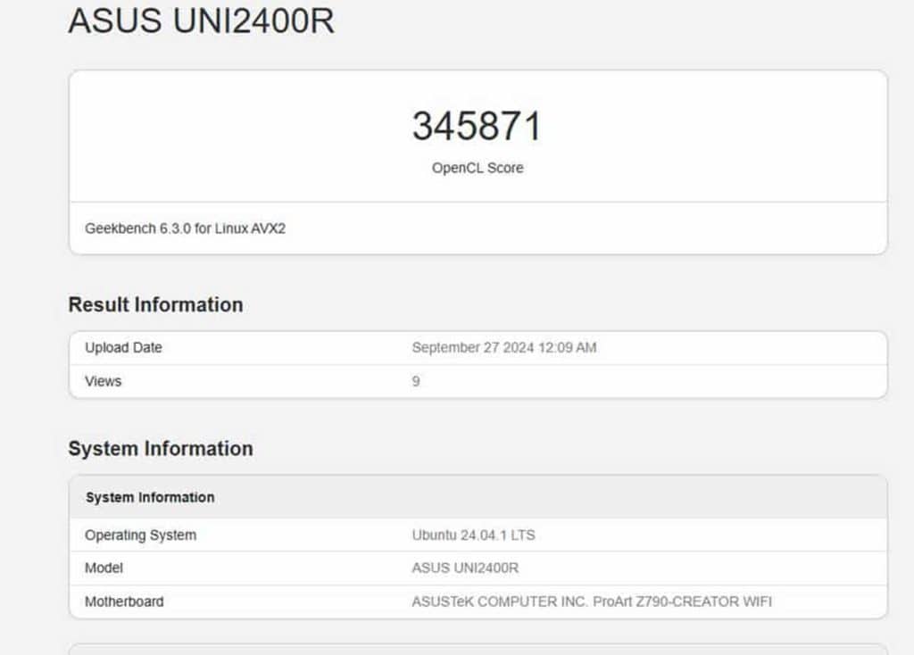 Benchmark NVIDIA RTX 5880 Geekbench