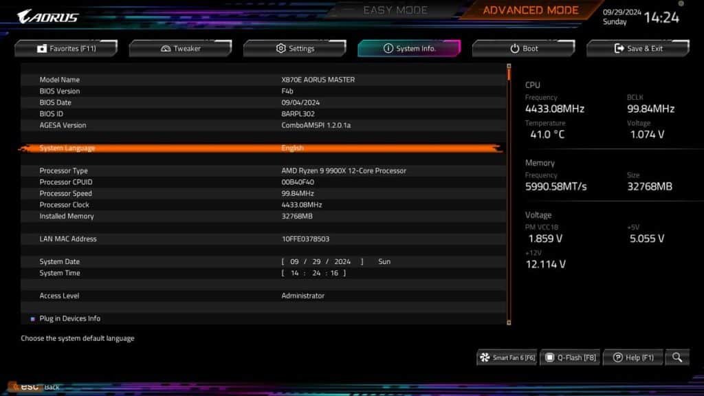 BIOS GIGABYTE X870E AORUS MASTER