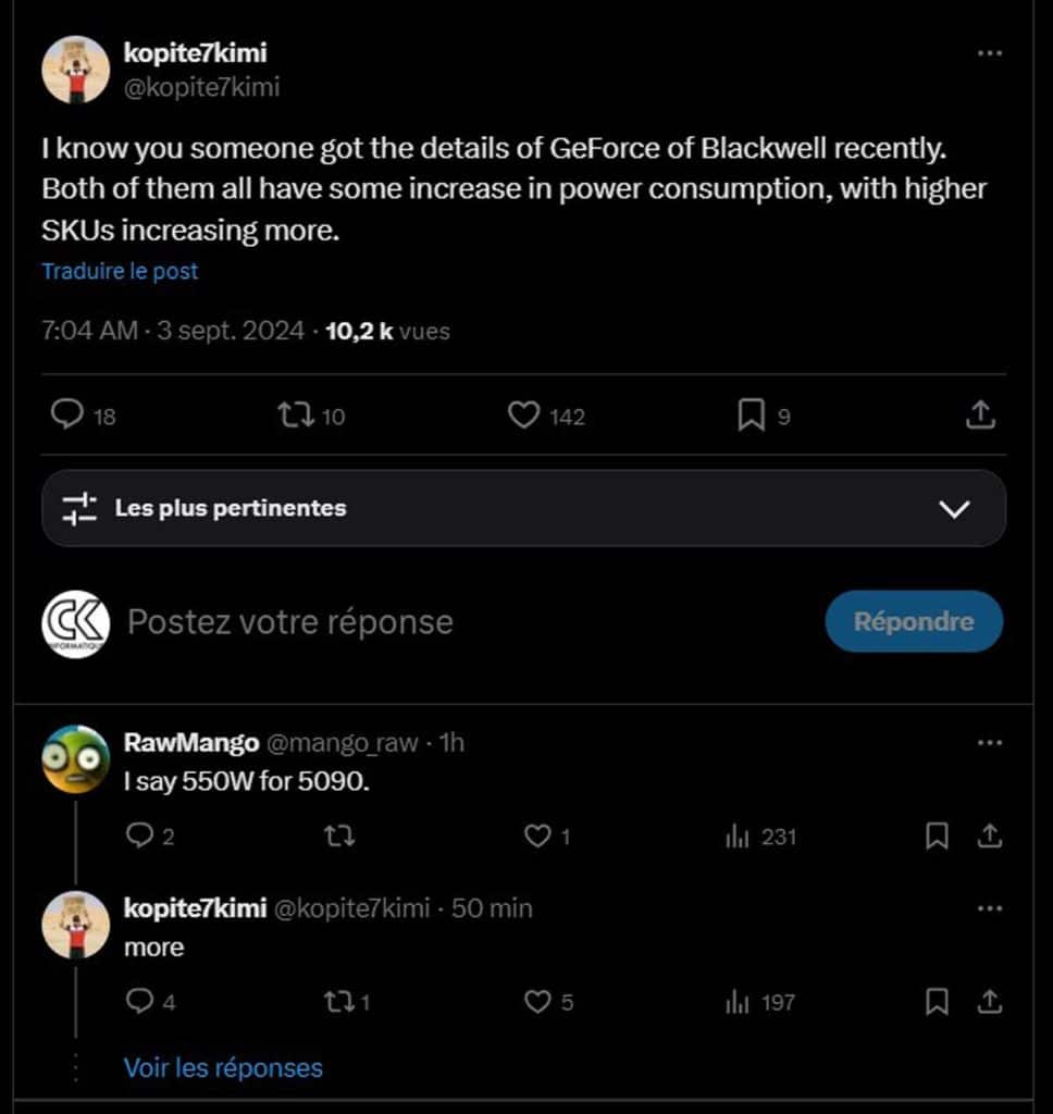 NVIDIA RTX 5090 : plus de 550W de consommation ?