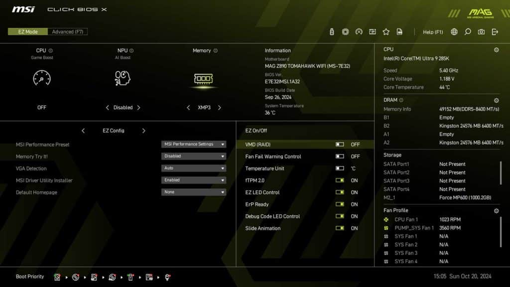 BIOS MSI MAG Z890 TOMAHAWK WIFI