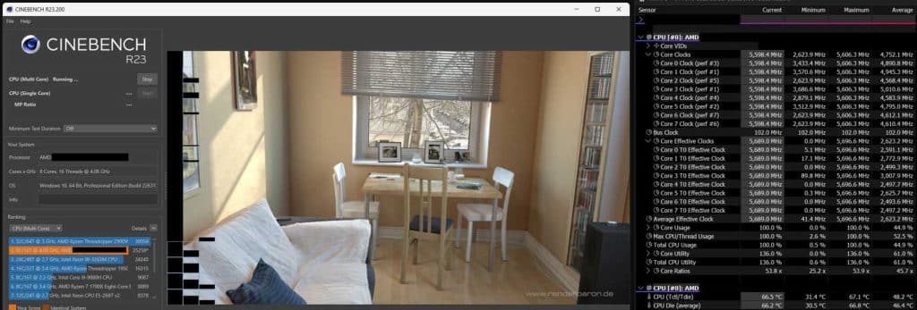 Test AMD Ryzen 7 9800X3D Cinebench R23