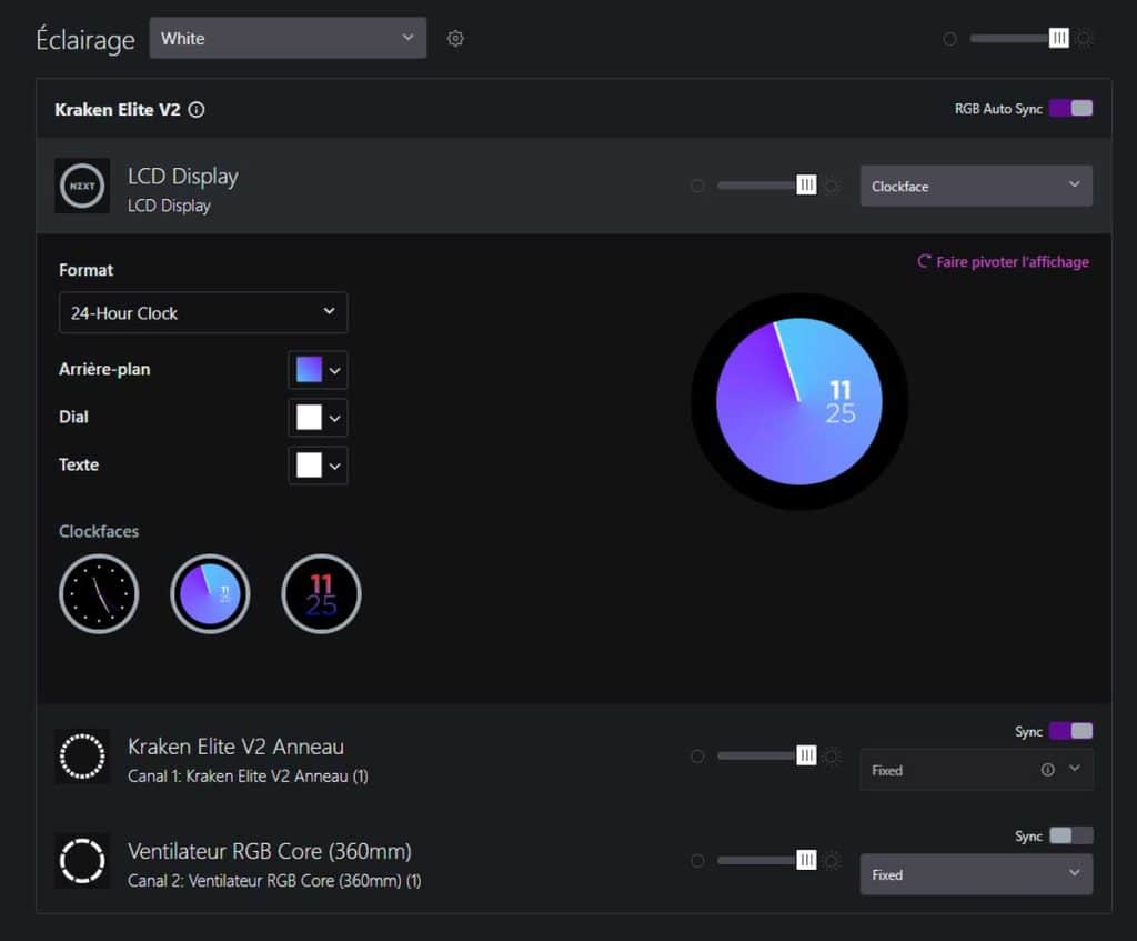 Test NZXT CAM configuration écran KRAKEN 360 ELITE