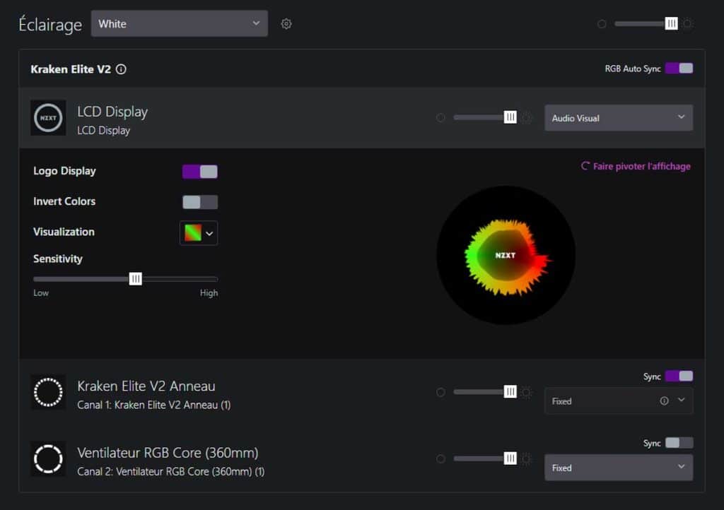 Test NZXT CAM configuration écran KRAKEN 360 ELITE