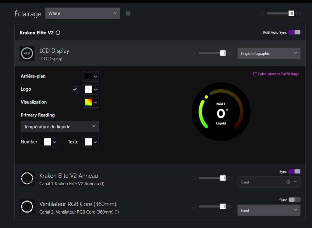 Test NZXT CAM configuration écran KRAKEN 360 ELITE