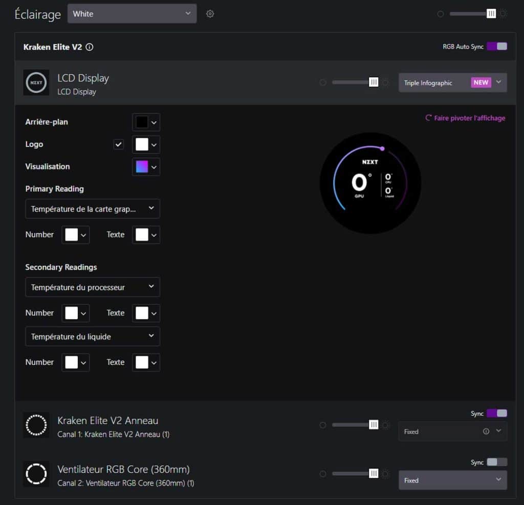 Test NZXT CAM configuration écran KRAKEN 360 ELITE