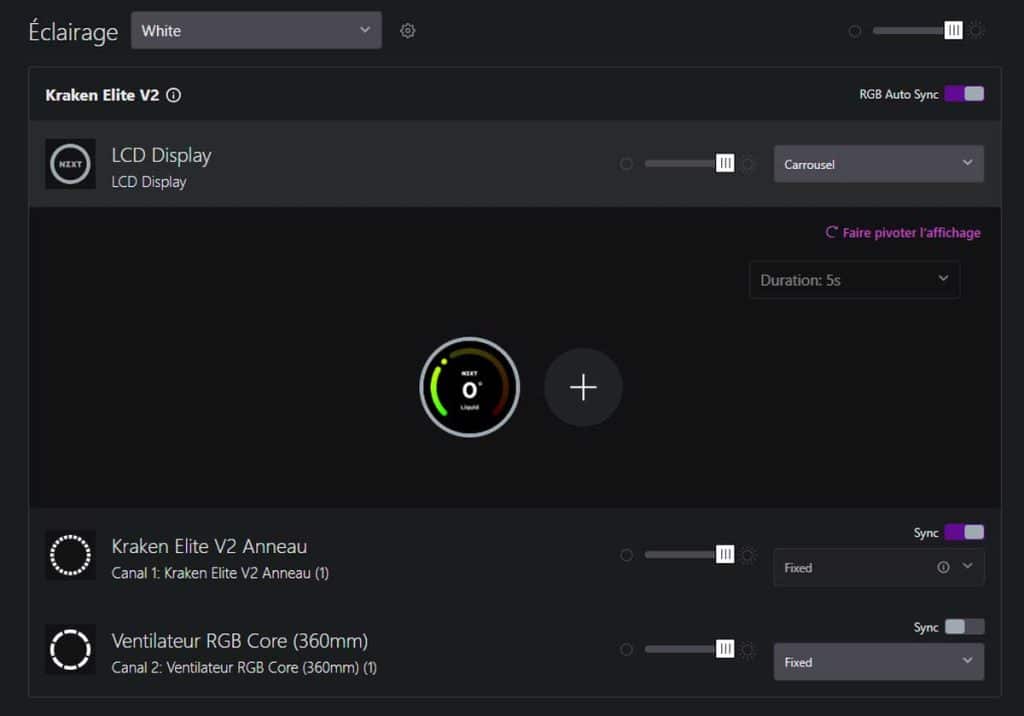 Test NZXT CAM configuration écran KRAKEN 360 ELITE